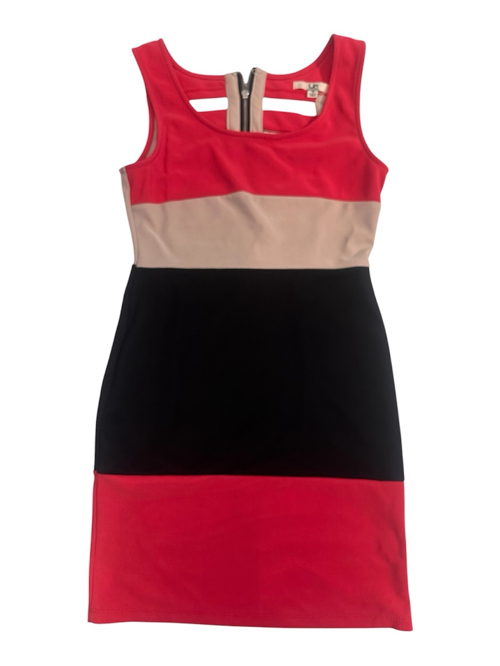 Colorblock Sleeveless Mini Dress in Pink, Beige & Black